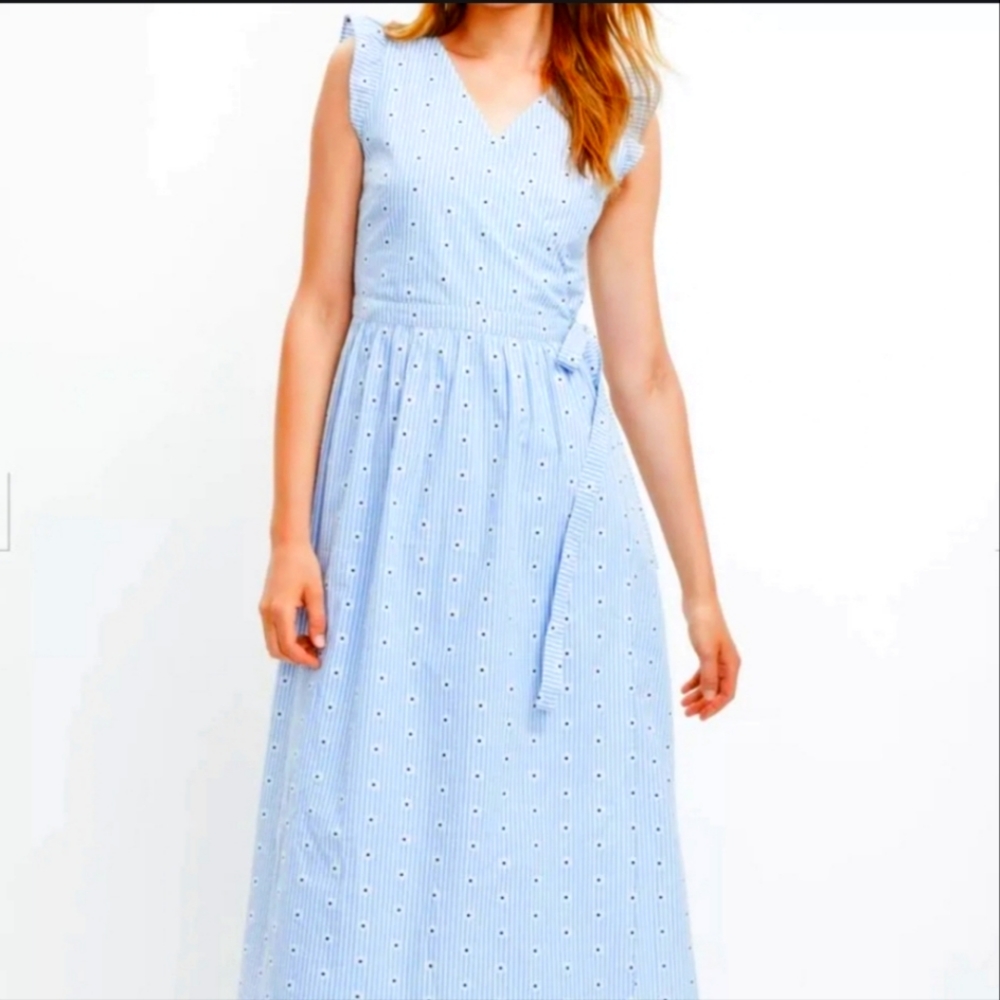 Loft Eyelet Wrap Stripe Dress NWT
